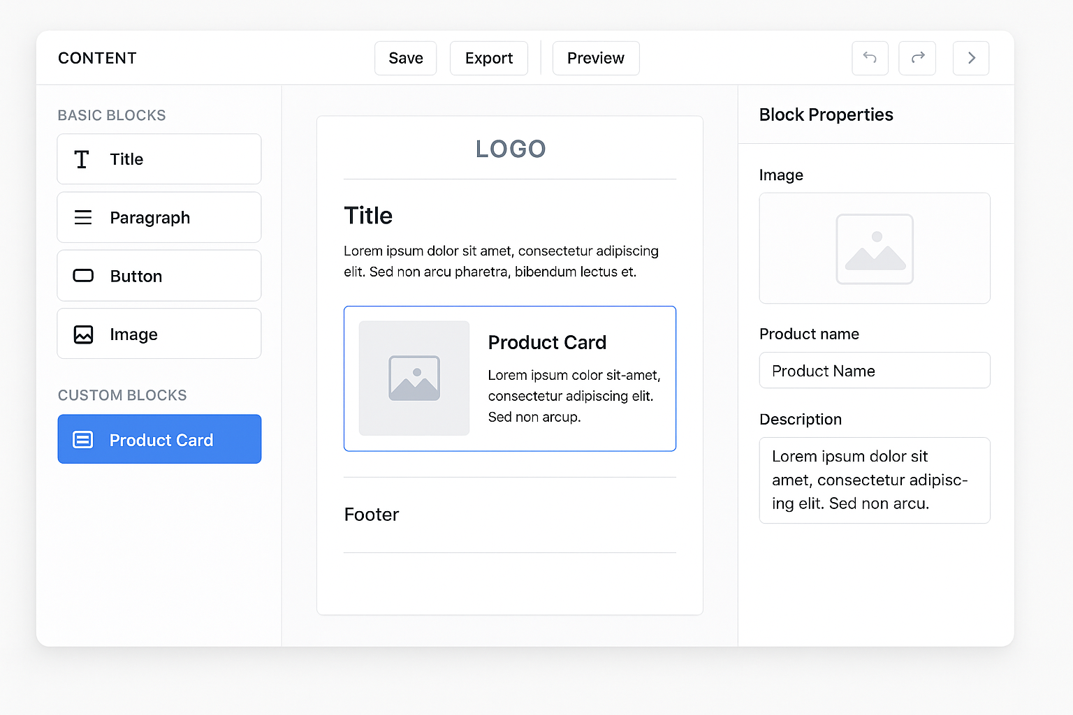 VisualEditor development interface showing blocks, canvas and properties
